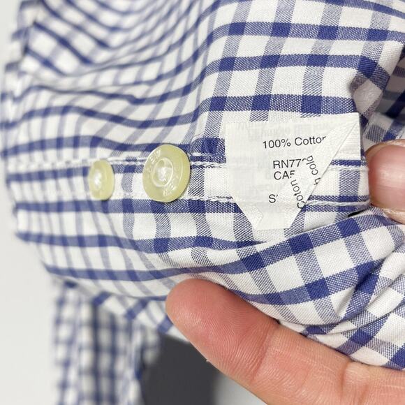 J Crew Mens Medium M Set of 2 Plaid Button Down Dress Shirts White Blue Cotton - Picture 12 of 14